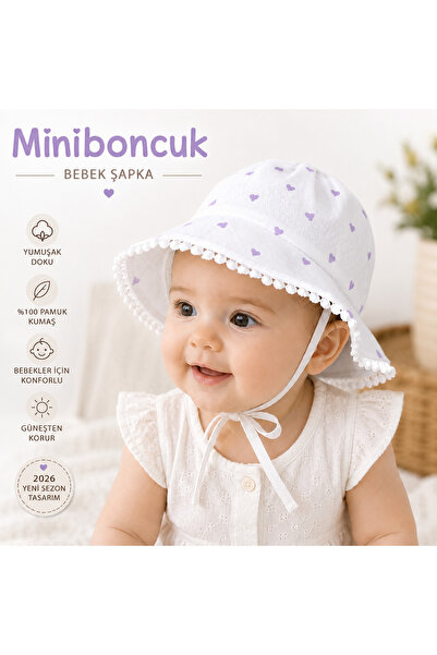 miniboncuk قبعة أطفال بتفاصيل كشكشة على شكل قلب باللون الأرجواني الفاتح