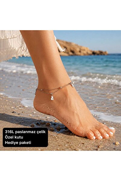 HER ŞEY NOTA www.herseynota.com Women's Double Chain Anklet with Bear Figure,...