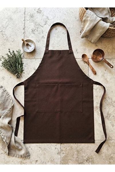 LUNAFEL Bitter Brown Kitchen Apron with 2 Pockets, Water and Stain Repellent ...
