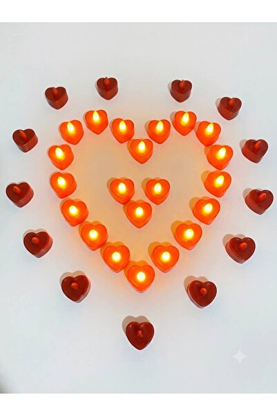WORDAKS Kırmızı Kalpli Ledli Mum, Tealight Mum Pilli, Özel Gün, Led Işıklı, K...