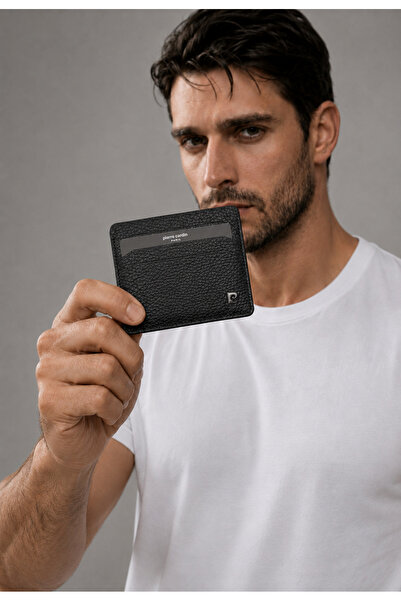 Pierre Cardin Plain Men's Floater Leather Black Card Holder - 100% Genuine Le...