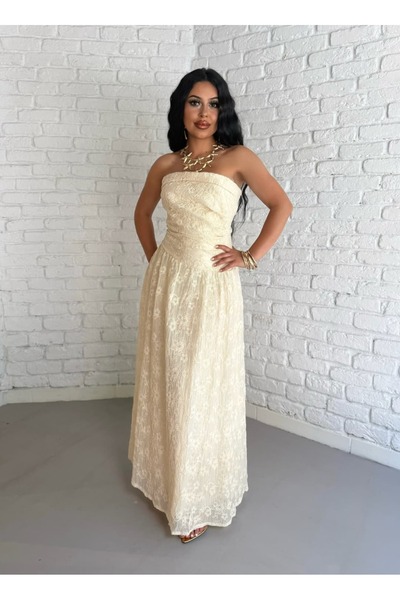 moneta boutique Γυναικείο φόρεμα χωρίς τιράντες με κέντημα σε σχέδιο κοχύλι