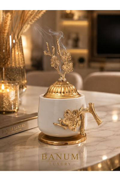 Banum Luxury Lüks Tasarım Seramik Altın Ton Detaylı Tütsülük