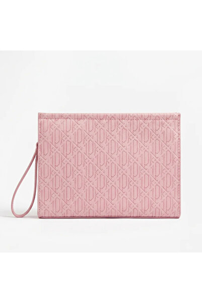 Tasarım Kadın Pudra Monogram Desenli Clutch El Çantası Şık Portföy Çanta
