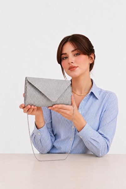 Bluewhs Women's Silver Glitter Evening Dress Clutch Bag with Chain Strap, Eve...
