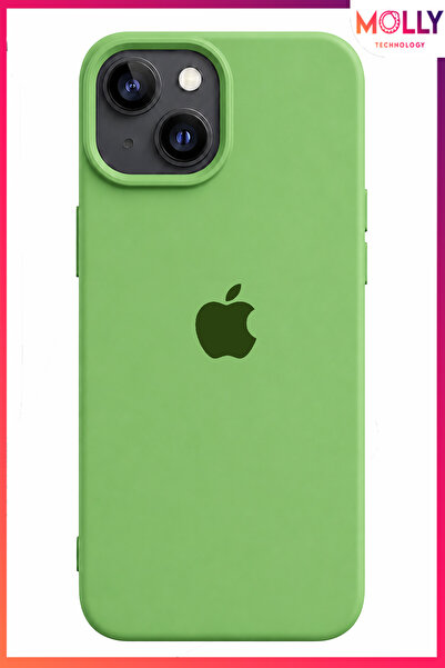 Molly iPhone 13/14 İçin Fıstık Yeşili Lansman İçi Kadife Mat Silikon Kılıf
