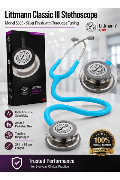 3M Littmann Classic III Monitoring Stethoscope Model 5835 Silver-Finish Dual-...