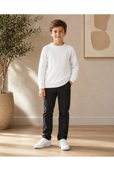 DECODASS Boy's Hair Braided Patterned Knitwear Sweater Crew Neck Soft Cotton ...