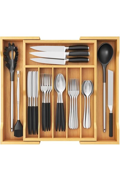 Lifewit Cutlery Drawer Organiser, Expandable Utensil Tray for Kitchen, Bamboo...