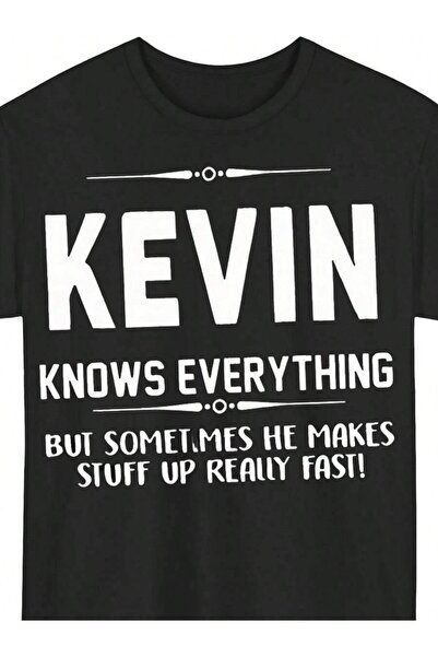 01THEONE تي شيرت رجالي مضحك بطبعة "KEVIN KNOWS EVERYTHING" |   تي شيرت برقبة ...