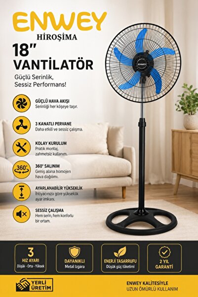 ENWEY Hiroşima 18"inç Ayaklı Vantilatör 85 W