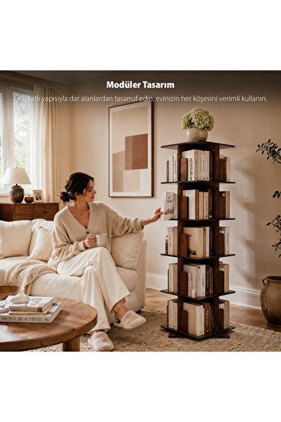 Vigo Wood KD50-VİGOWOOD KÖŞELİ DÖNER KİTAPLIK Ceviz