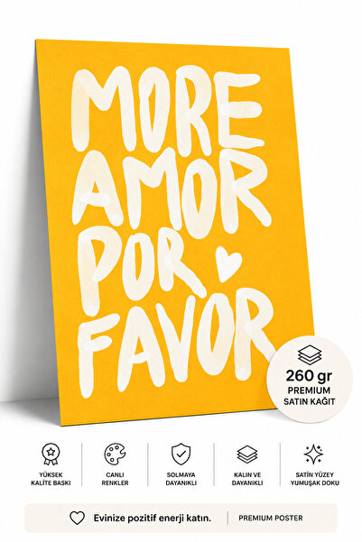 Luvigo More Amor Por Favor - Çerçevesiz Özgün Tasarım Tablo Poster Duvar Tablosu