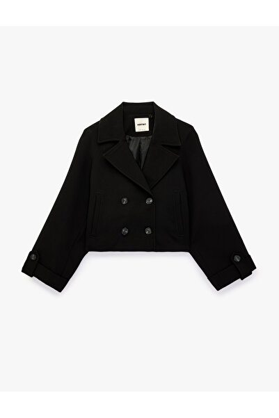 Koton Long Sleeve Pocketed Buttoned Double Breasted Collar Gabardine Jacket