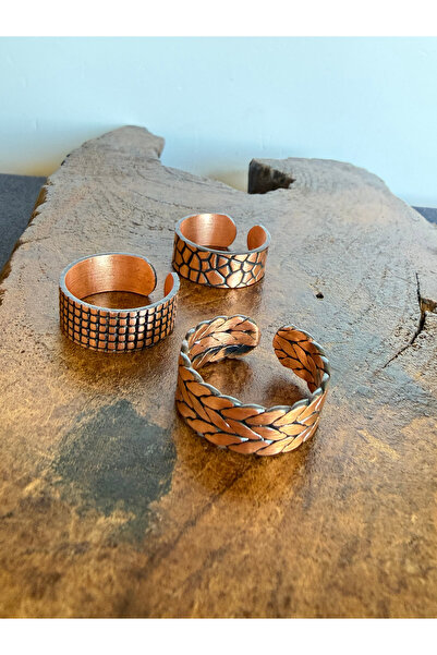 zadenza gold 100% pure copper triple ring adjustable size handcrafted copper ...