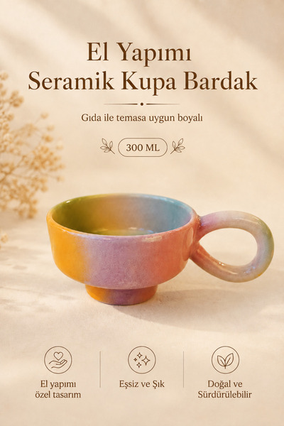 Earthly Co El Yapımı Seramik Kupa Bardak Homemade Kulplu Mug