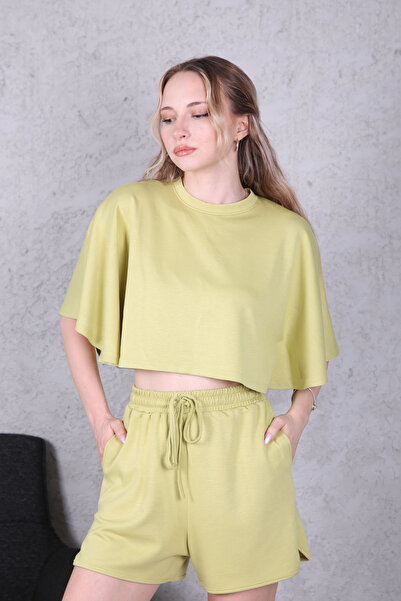 Veni Life Relaxed Fit Crop Top and High Waist Shorts Set |   Double Set