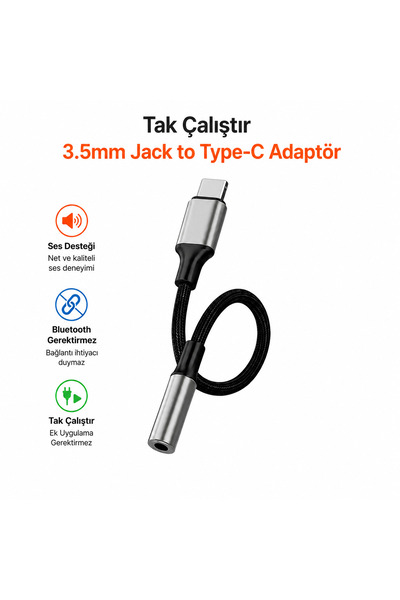 Dexmon Plug and Play Type-C to 3.5mm Aux Jack Headphone Converter Adapter Cab...