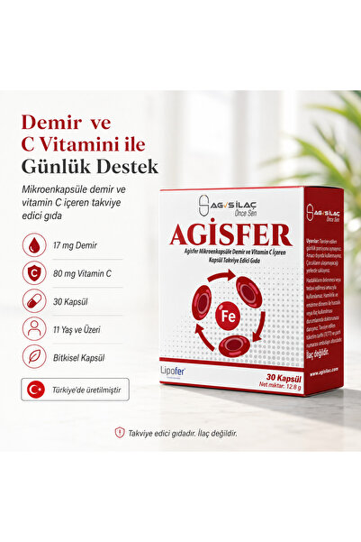 AGİSFER Mikroenkapsüle Demir ve C Vitamini İçeren Takviye Edici Gıda 30 Bitki...
