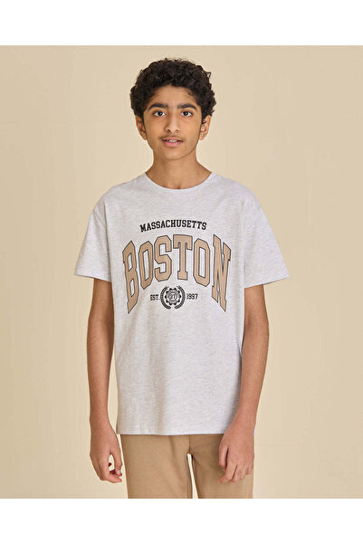 REDTAG Senior Boys White Printed Crew Neck T-Shirt