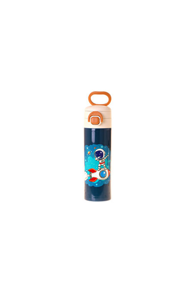 KAUKKO Kids 520 ml Astronaut Printed Navy Blue Boy's Steel Thermos Flask (Dou...