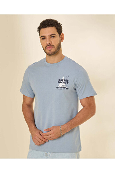 REDTAG Men Blue Resort Printed Graphic T Shirt