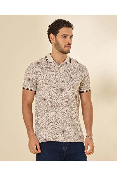 REDTAG Men Cream Printed Polo Shirt