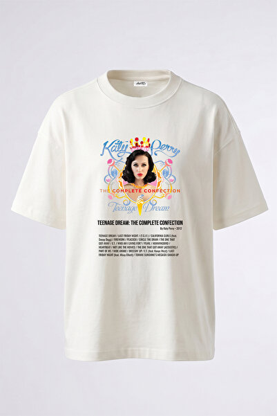 Anetos Katy Perry_3 Design Printed Oversize White T-Shirt