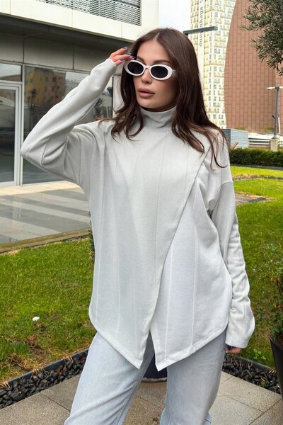 Moda4x4 Women's Clothing Beige Asymmetrical Cut, Two-Piece Front, Thin Knit F...