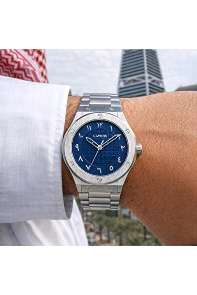 LAVOS Men's Silver Color Watch Blue Dial Distinctive Arabic Numbers