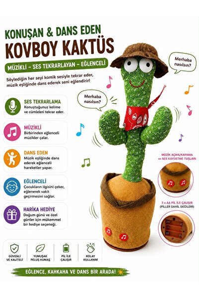 DoviCo Konuşan ve Dans Eden Kovboy Kaktüs Oyuncağı | Müzikli Ses Tekrarlayan ...