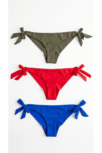 Zi 3 Adet Haki Kırmızı Mavi 1 Paket Brezilya Bikini Alt