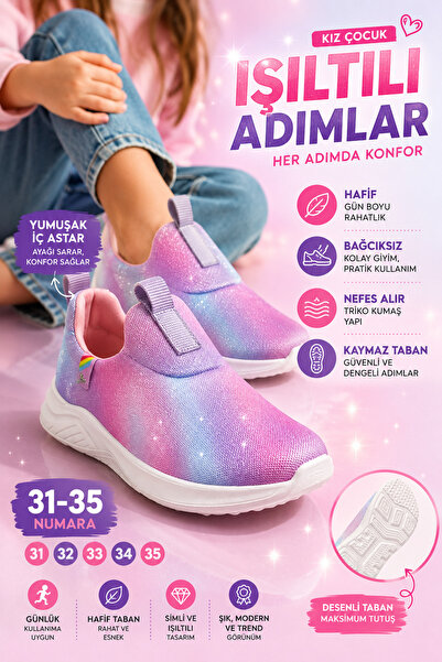 Ayakkabı Deryası Kız Çocuk Simli Renk Geçişli Bağcıksız Fileli Günlük Sneaker...