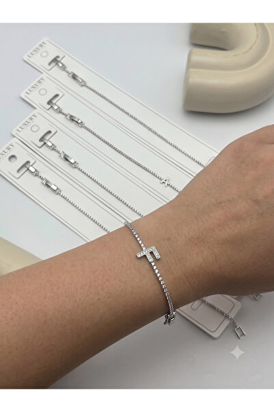 BİJU YILMAZ Steel Letter Bracelet with Stone Silver F