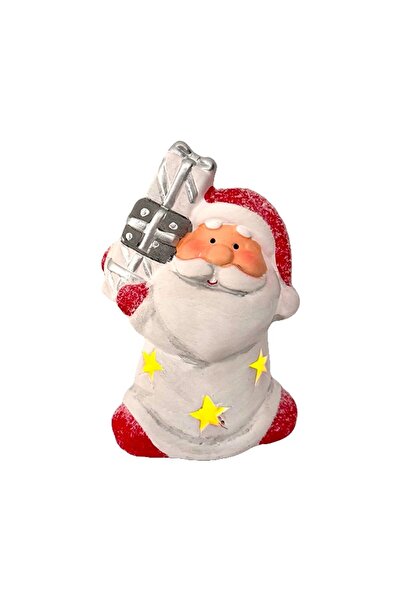 velve Figurina festiva luminoasa din ceramica, Mos Craciun cu multe cadouri, ...