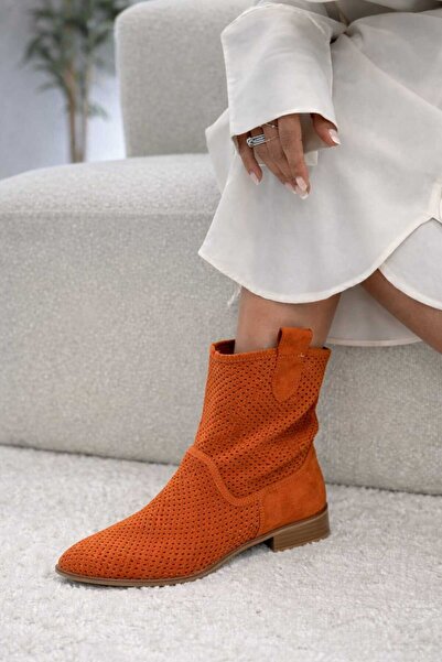POTEEN Devine Suede Καλοκαιρινές Μπότες με Χαμηλό Τακούνι και Διάτρητο Σχέδιο