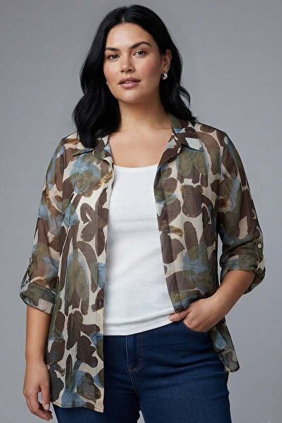 Metpoint Trend42Plus Large Size Patterned Khaki Two-Piece Set