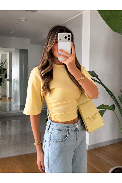 My Blog Tricou galben cu fermoar lateral și șnur - 2y261003