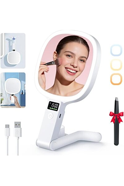 Auxmir مرآة مكبرة مضاءة من الجانبين 30X/1X مع شاشة LED، 3 ألوان إضاءة قابلة ل...