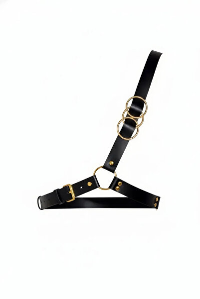 Angels Passion Black Leather Chest Accessory with Gold Ring