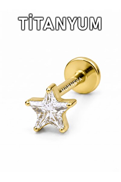 MORNEVA Titanyum Tek Taş Yıldız Kulak Helix Conch Tragus Piercingi (1 Adet)