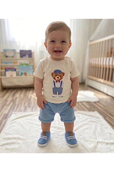 niku baby طقم صيفي للأطفال الأولاد مكون من قميص علوي وشورت مطبوع عليه دب وربط...