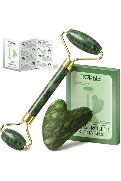 tophld أداة تدليك الوجه وغوا شا للعناية الذاتية، أداة تدليك من اليشم للوجه وت...