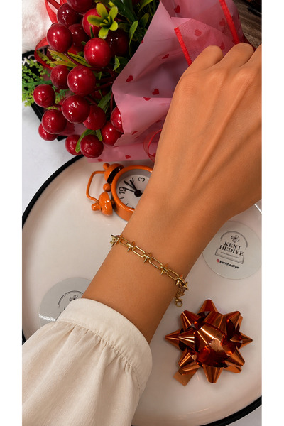 Bymiel Women's Gold Star Detailed Chain Bracelet – Stainless Steel Stylish Br...