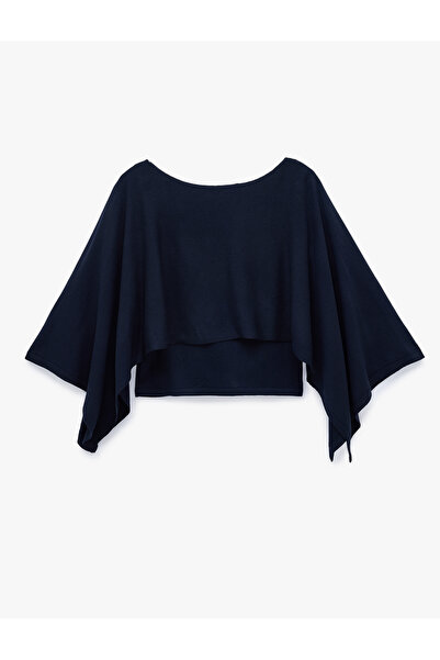 Koton Kayık Yaka 3/4 Yarasa Kol Crop Triko Kazak