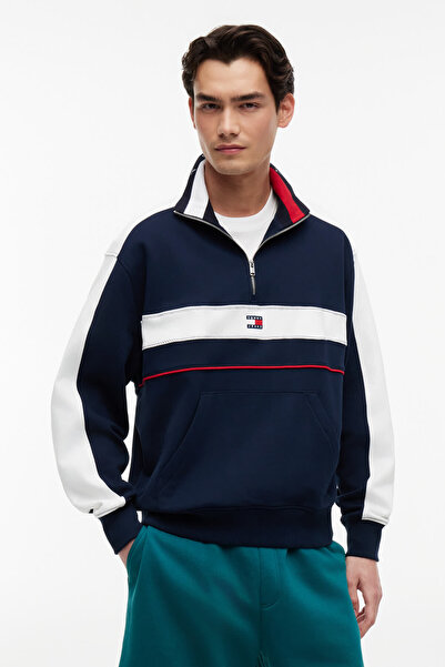 Tommy Hilfiger TJM RLX CBLOCK QZ Erkek Mavi Sweatshirt - DM0DM23244