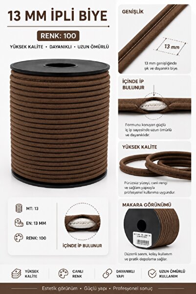 aytok tekstil %100 Koton Verev Katlı İpli Biye 13 mm (25 Metre) - Pamuk Dikiş...