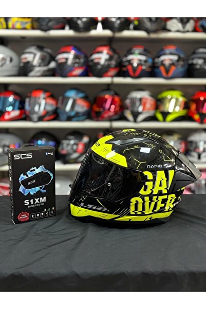 LS2 RAPID PLAYER NEON SARI-SİYAH KASK ( SİYAH VİZÖR + SPOİLERLI) & SCS S1XM B...