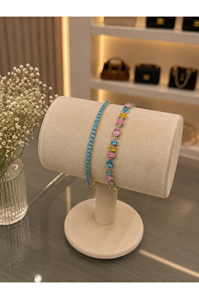 Hcollectıonnnn JEWELRY 2 li Mavi Taşlı Elbise