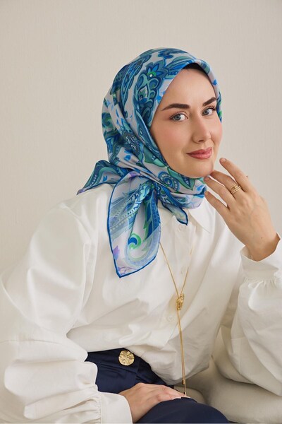 Silk Home Eșarfă din mătase twill cu model migdale argintiu 90x90